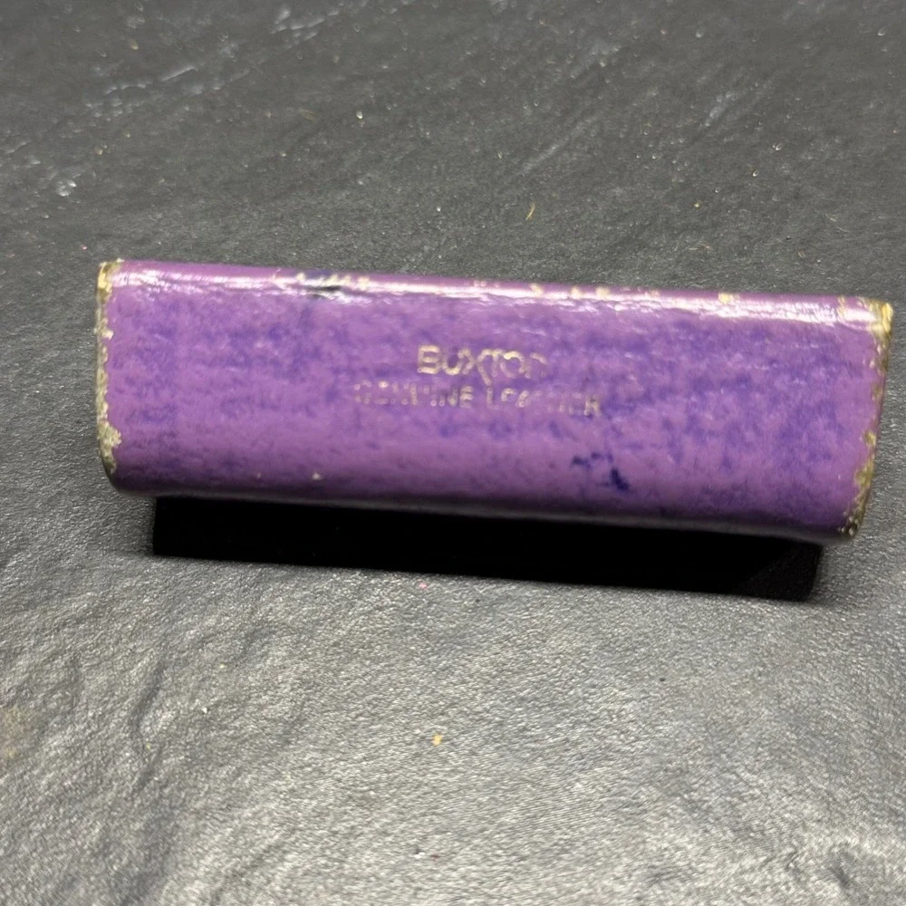 Buxton Vintage Purple Genuine Leather Lipstick Case with Mirror Gold Tone Snap - Picture 6 of 9